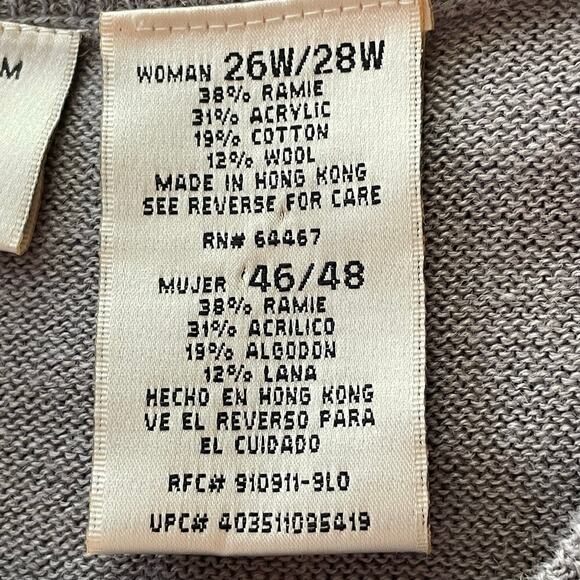 Kathie Lee Ramie Wool Blend Gray Floral Print Cardigan Button Front Size 26/28W - Picture 6 of 7